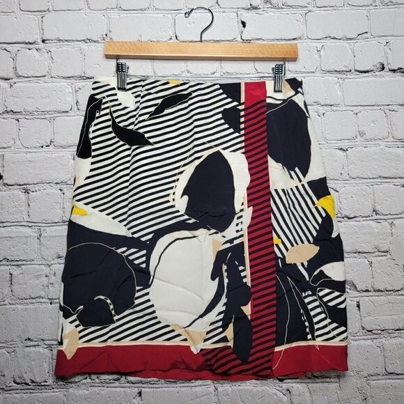Worth 100% Silk Black White Red Straight Skirt Size 6 - Picture 1 of 13